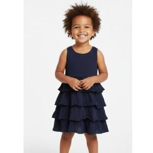 The Children Place Navy Dark Blue Tiered Ruffles Kids Dress Small 5/6 years